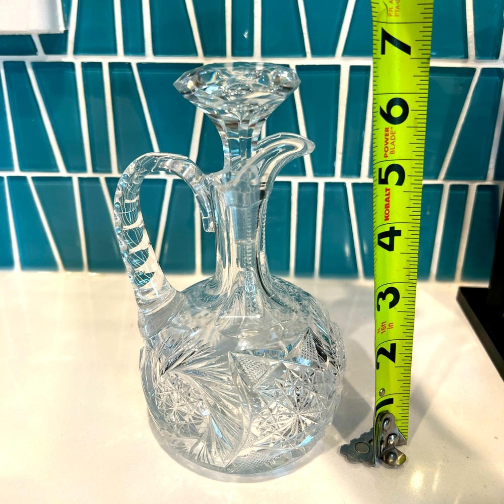 American Brilliant oil cruet; vintage etched #36. Rare topper.